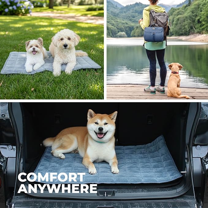 KindTail Nomad Nap Mat - Travel Dog Bed - Machine Washable, Water-Resistant Dog Mat for Pets up to 50 lbs - Lightweight, Portable Pet Bed with Carry Handle - Folds to 14 x 9 x 5 (1.5 lbs, Blue) - Image 6