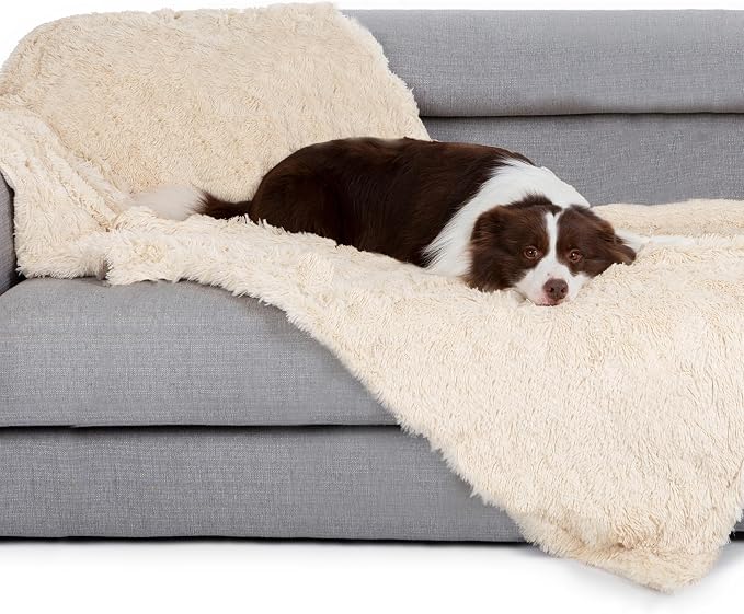 gogobunny Waterproof Dog Blanket for Couch & Furniture Protection - Super Soft Reversible Throw for Large Dogs & Cats, Calming Washable Fur & Sherpa Pet Blanket(33x77 Inch, Beige) by gogobunny