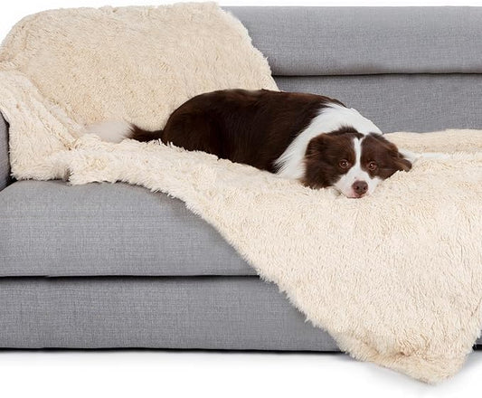 gogobunny Waterproof Dog Blanket for Couch & Furniture Protection - Super Soft Reversible Throw for Large Dogs & Cats, Calming Washable Fur & Sherpa Pet Blanket(33x77 Inch, Beige) by gogobunny
