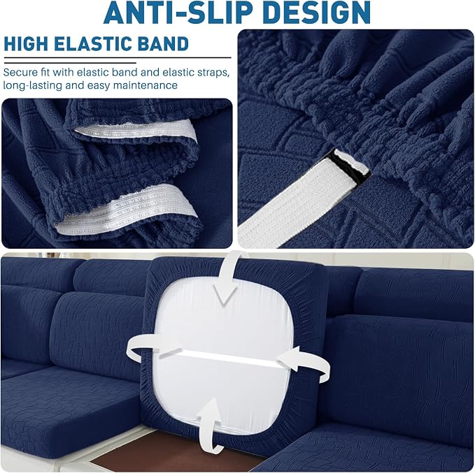MAXIJIN Waterproof Couch Cushion Covers Individual Love Seat Cushion Cover Stretch Sectional Sofa Slipcovers with Elastic Bottom for Dogs Pets (1 Piece for Loveseat, Navy Blue) - Image 4