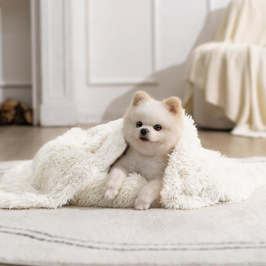 gogobunny Waterproof Dog Blanket for Couch & Furniture Protection - Super Soft Reversible Throw for Large Dogs & Cats, Calming Washable Fur & Sherpa Pet Blanket (25x35 Inch, Cream) by gogobunny
