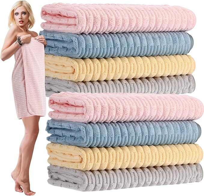 SmoothNovelty 8 Pack Microfiber Bath Towels Bulk 27'' x 60'' Oversized Bath Towel Highly Absorbent Extra Large Shower Sheets Soft Drying for Beach Pool Bathroom Salon Party(Pastel) by SmoothNovelty