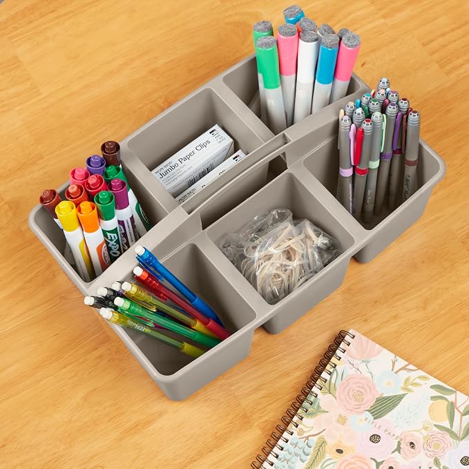 ECR4Kids 6-Compartment Large Plastic Caddy, Multipurpose Organization, Grey, 6-Pack - Image 9