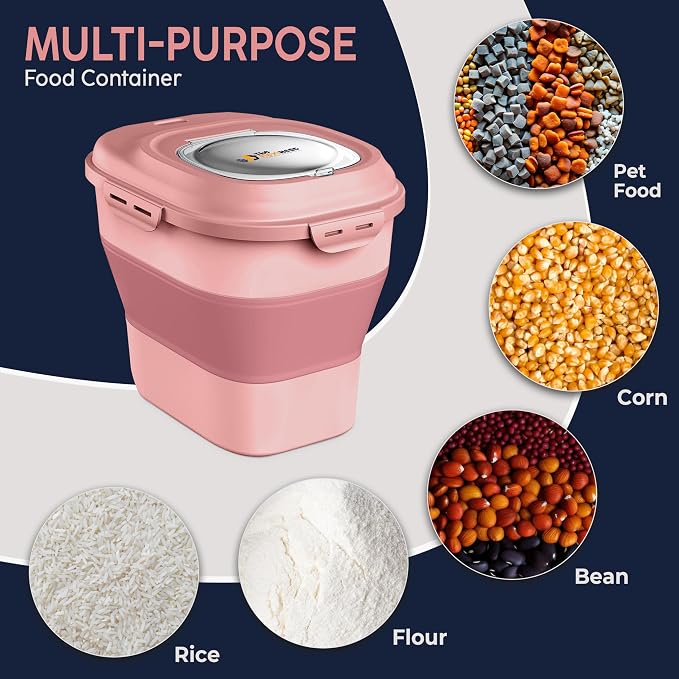 Dog Food Storage Container 30-35 lb, Airtight Collapsible Cute Dog Food Container with Wheels & Scoop, Stackable Pet Food Storage Container for Dog & Cat Food - Image 5