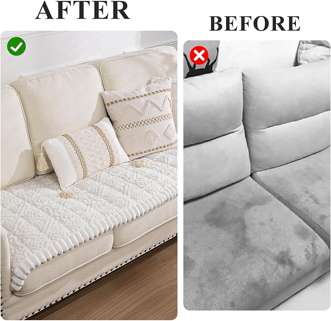 Vaukki White Pet Couch Cover for Dog, 27.6''x82.7'' Sofa Cover Protector | Washable Soft Non Slip Sofa Slipcover for 3 Cushion Couch, Fuzzy Sofa Pad Pet Friendly Dog Bed Mat for Couches - Image 3