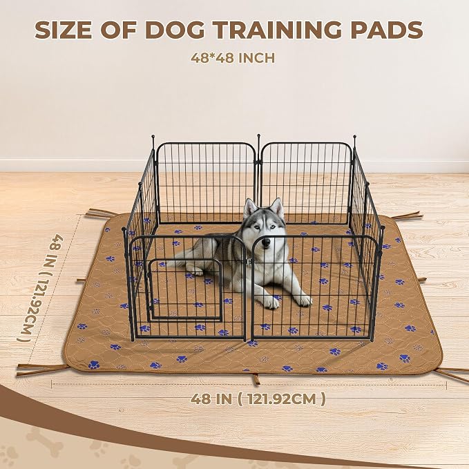 Fostanfly Washable Pee Pads for Dogs, 2 Pack 48"x48" Add 8 Lanyards, Brown | Reusable Potty Training Pads for Dogs, Waterproof, for Playpen, Crates & Furniture - Image 2