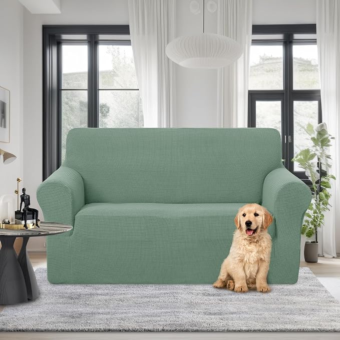 U-NICE HOME Loveseat Cover Stretch Couch Cover Sofa Slipcover, Cyan | 2 Cushion Sofa, 1-Piece Sofa cover, Washable, Pet friendly, Furniture protector, Polyester Spandex Jacquard fabric - Image 2