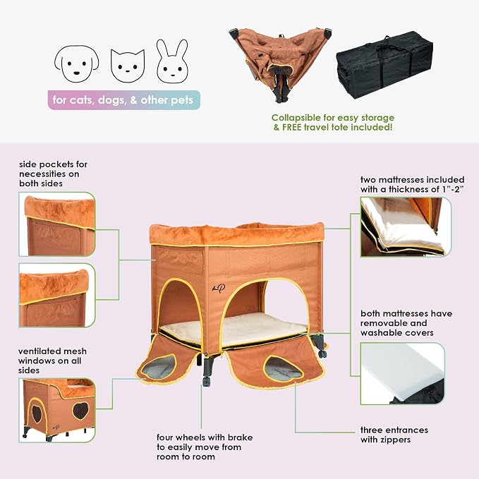 Petique Bedside Lounge Pet Bed, Bunk Bed for Medium Size Pets, Raised Lounge Bed for Cats & Dogs, Lion’s Den Design,Brown, 39.0"L x 22.5"W x 33.5"Th - Image 4