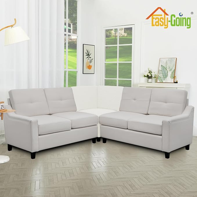 Easy-Going Stretch Soft Sectional Corner Sofa Couch Slipcover Cream | 1-Piece Sofa Cover Furniture Protector with Bottom For Kids, Pet, Spandex Jacquard Machine Washable for Living Room - Image 3