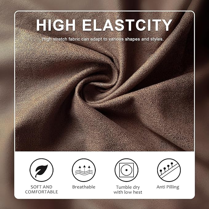 molasofa Leather Look Couch Cushion Covers, Stretch Sofa Cushion Covers for Sectional Armchair Loveseat Protector,Replacement Seat Cushion Slipcovers, Machine Washable (2 Cushion Sofa, Light Brown) - Image 5