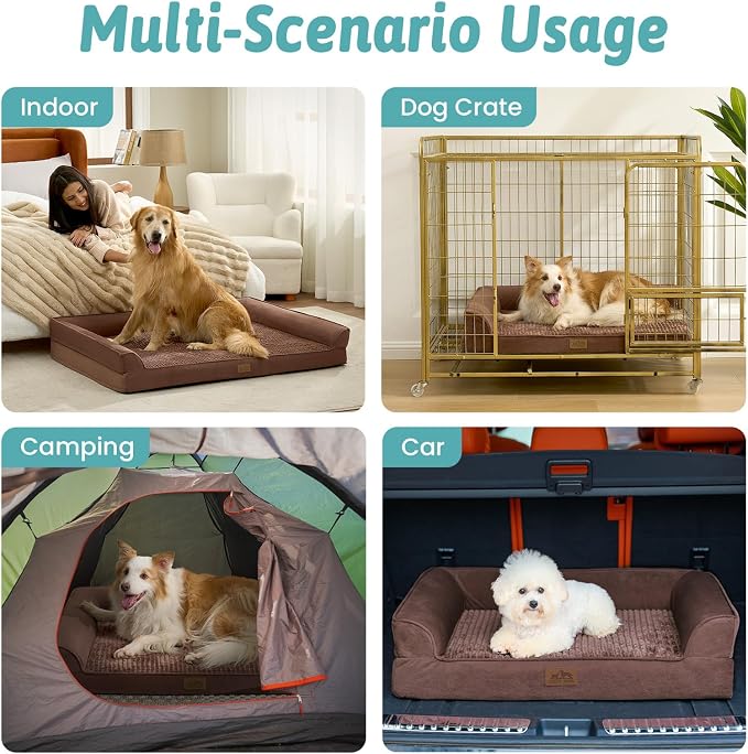 COZY KISS Orthopedic Dog Beds for Large Sized Dog, XL Bolster Pet Couch with Waterproof Lining, Egg Crate Foam Sofa for Pets Up to 100 lbs, U-Shaped, 44x32x7 inch, Brown - Image 6