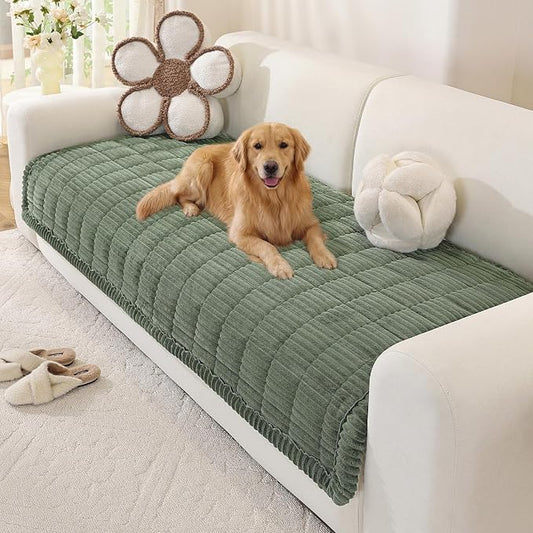 OstepDecor Couch Cover for Dogs, Washable Non Slip Sofa Cover for Pets, Soft Couch Covers for Sofa, Loveseat and Sectional, Furniture Protector Against Pet Hair & Scratches (35.4" x 82.7", Moss Green) by OstepDecor