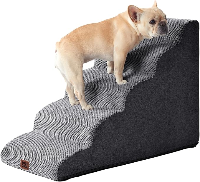 EHEYCIGA Curved Dog Stairs Ramp for High Beds 22.6" H, 5-Step Dog Steps for Small Dogs and Cats, Pet Stairs for High Bed Climbing, Non-Slip Balanced Pet Step Indoor, Grey - Image 9