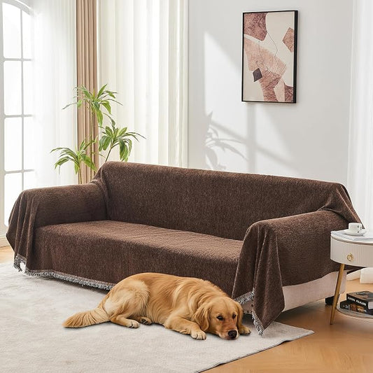 Sofa Cover for Washable Sectional L Shape, Coffee | Couch Covers Protector with Tassel Sofa Slipcover for Pet & Kid Friendly by LuxshareHome