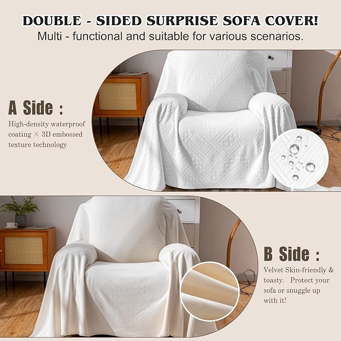 Waterproof Recliner Chair Cover, Anti-Slip Reclining Sofa Covers, Washable Durable Breathable Couch Covers with Reversible Design, Pet Furniture Protector for Dogs Cats 71x91in/White - Image 4
