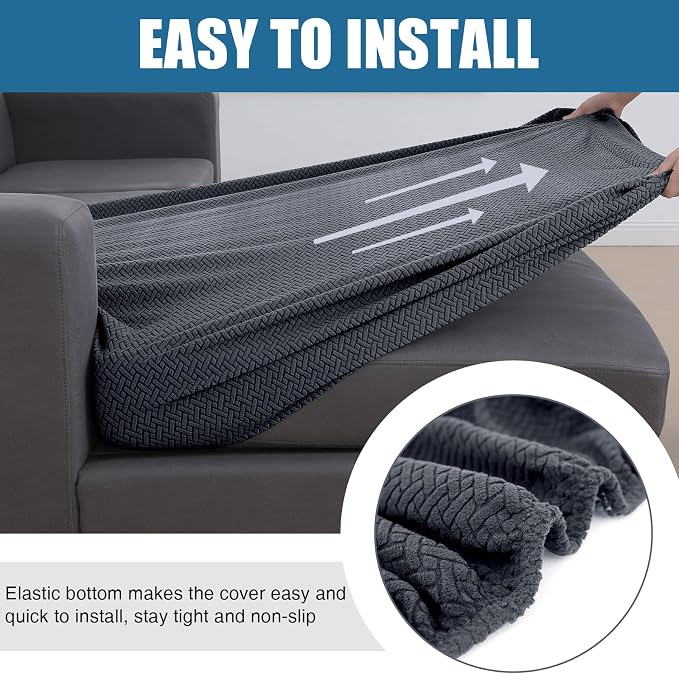 Smiry Waterproof Couch Cushion Covers, L Shape Sectional Couch Covers | Stretch Jacquard Chaise Lounge Sofa Slipcover, Washable Elastic Furniture Protector for Pets, Chaise XL, Dark Grey - Image 4