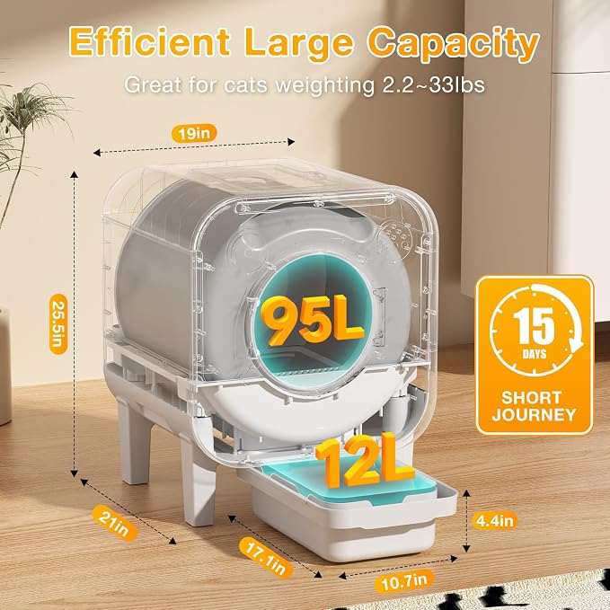 Automatic Litter Box, 4 in 1 Security-System Self Cleaning Litter Box Robot, 75L+12L Extra Large Space for Multiple Cats, APP Control, 1 Free Cat Litter-Mat, 3 Rolls Cats Waste Bag Liners - Image 2
