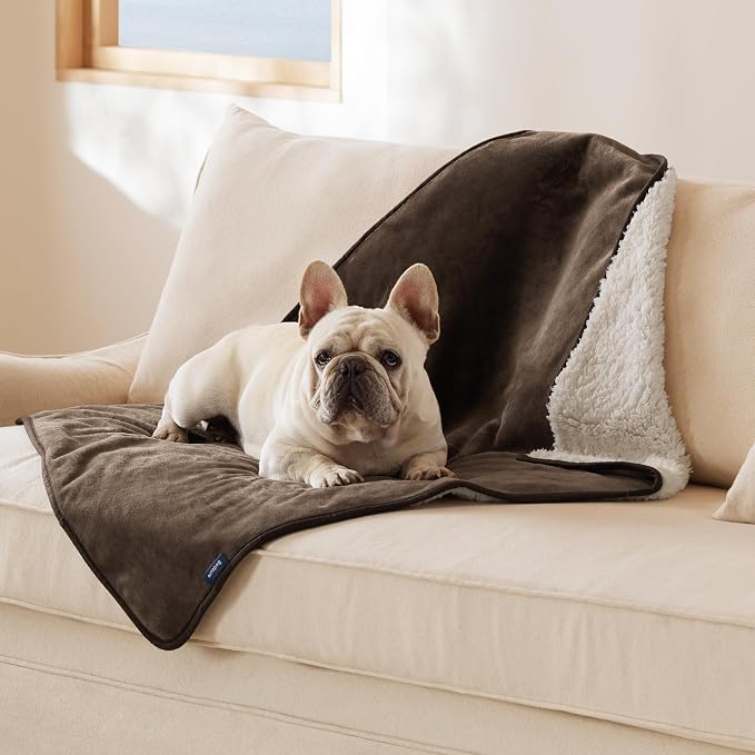 Bedsure Waterproof Dog Blankets for Medium Dogs Washable Soft Warm, 30"X40" | Plush Sherpa Fleece Cat Puppy Blanket for Couch Protector, Reversible Cozy Calming Throw for Pet Indoor,Brown by Unknown