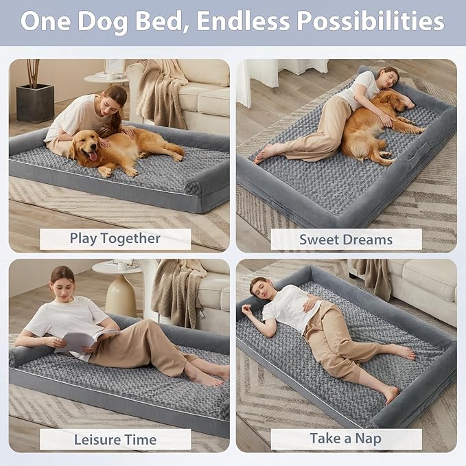BFPETHOME Orthopedic Washable Human Dog Bed for Adult & Dog Cozy Sleep | Human Size Waterproof Big Soft Pet Couch Bed for Adult & Dogs Relax with Removable Cover Supportive Foam Grey 71x46 Inch - Image 4