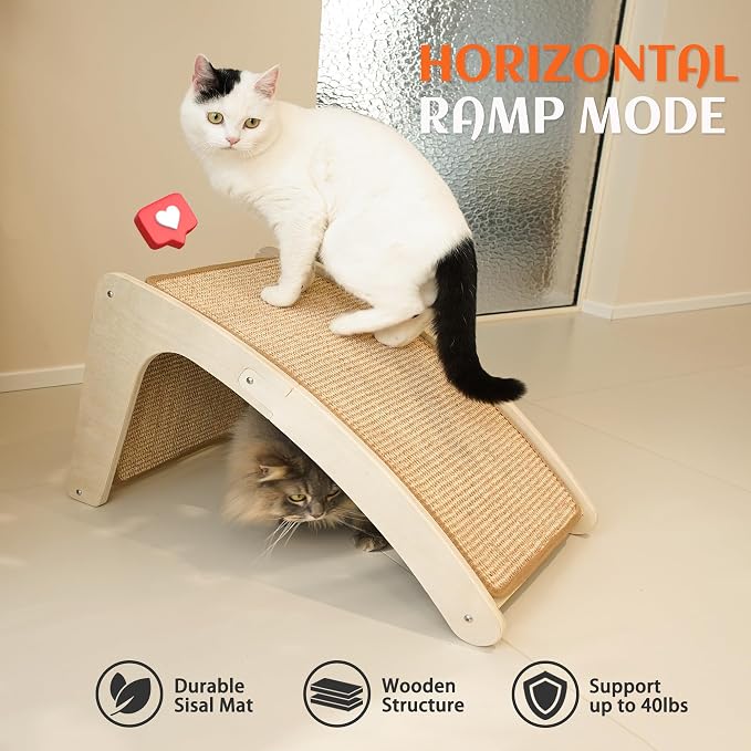 PETKARAY Cat Scratcher, Sisal Cat Scratch Pad, Curved Scratching Board for Indoor Kitty, Floor Mounted Scratcher with Mouse Toy Catnip - Image 5