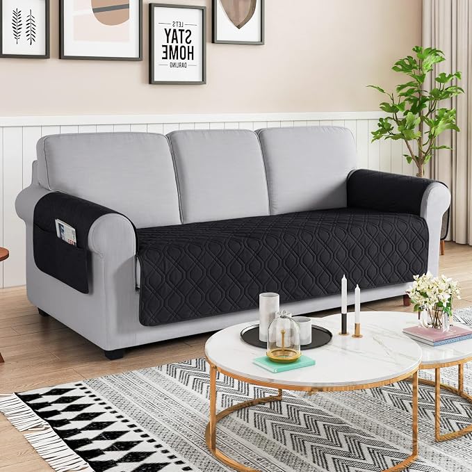 VANSOFY Waterproof Couch Cover for Pets, Black, 72.4" | Non-Slip, Washable, Utility Pockets, Pet Friendly, Furniture Protector Slipcover for 3 Cushion Plus Couch - Image 2