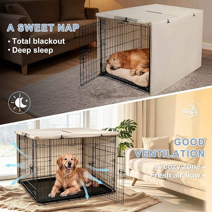 Explore Land 48 inches Dog Crate Cover Heavy Duty Polyester Pet Kennel Sunshade Universal Fit for Wire Cage (Light Tan) - Image 6