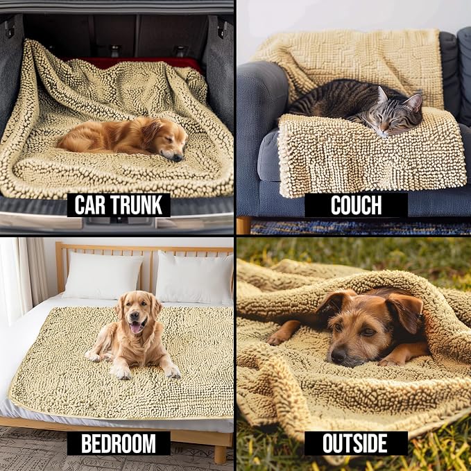 Muddy Mat® Dog Blanket - Chenille Water Absorption Blanket for Bed & Couch Cover for Dogs Washable, Anti-Slip Soft and Durable Furniture Protector for Dogs - Beige 40"x50" - Image 4