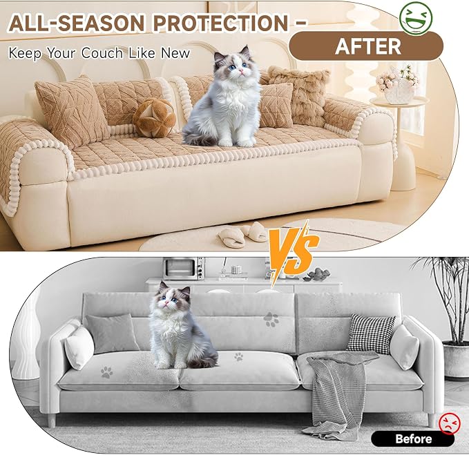 OTOB Plush Couch Arm Cover Washable, Non Slip Sofa Armchair Covers, 1 Piece | Coffee, 27.6"x27.6", Pet Friendly, All Seasons, Fuzzy, Geometric Jacquard, Soft Breathable, Furniture Protector - Image 2