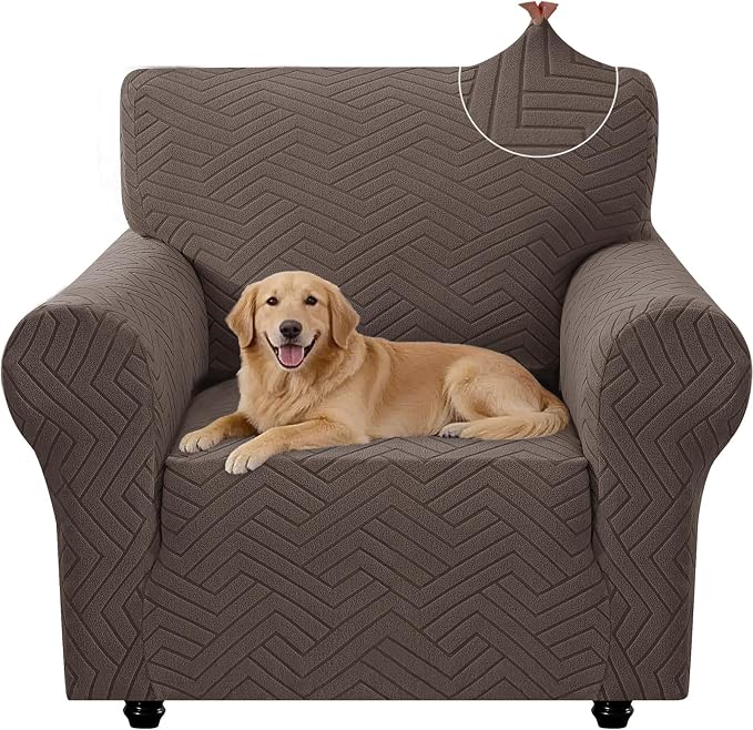 Stretch Sofa Cover Non-Slip Washable Furniture Protector | Stretch, 31"-46".Soft, Non Skid Foam, Elastic Bottom, Machine Washable, for Kids & Pets, Couch & Sofa, Light Coffee by YSTELLAA