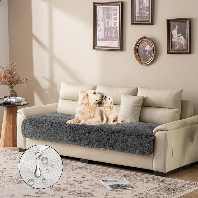 Dogs/Cats Bed Mats, Dog Pad Washable Removable Couch Cover with Anti-Slip Back, Plush Long Fur Mat, Perfect for Small, Medium and Large Dogs.(Dark Gray, 30"x90") - Image 2