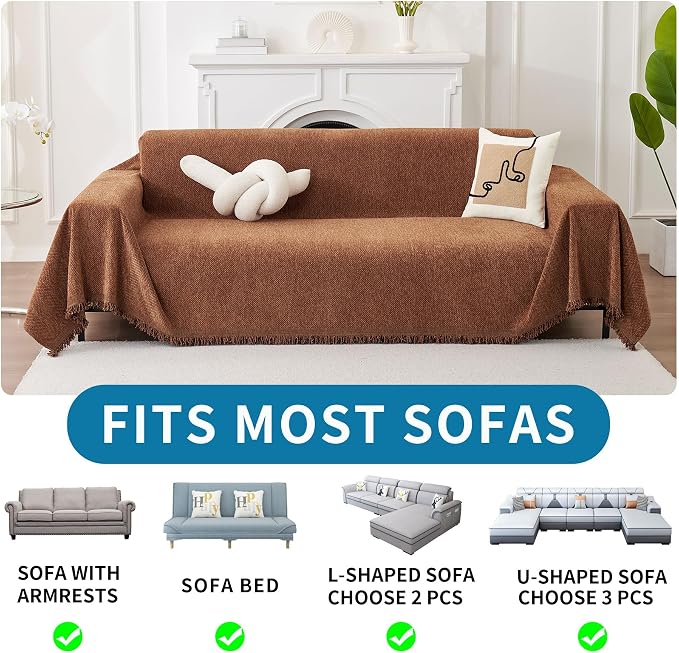 HAOMAIJIA Chenille Couch Cover Sofa Covers for 1 Cushion Couch Washable sectional Couch Covers for Dogs pet Furniture Protector Couch Cover Blanket for Living Room (Brown, 71"x91") - Image 5