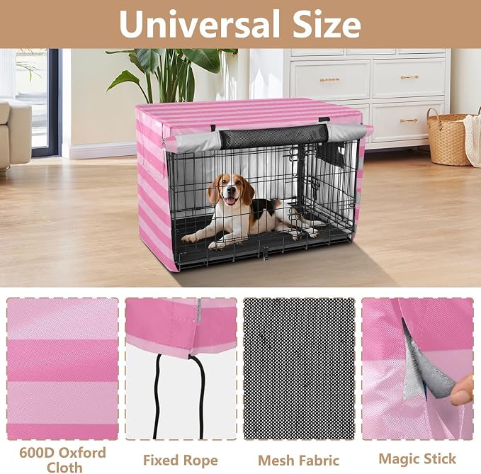 Dog Crate Cover Kennel Cover for Dog Cages Breathable for Wire Cage Indoor Outdoor Pink Stripes - Image 4