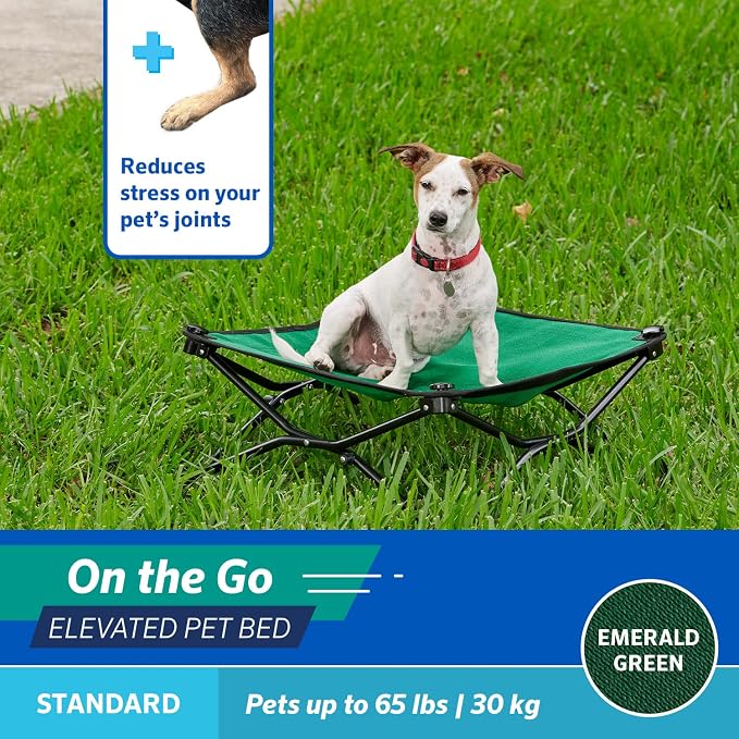 Coolaroo On-The-Go Elevated Dog Bed - Foldable Pop-Up Travel Dog Bed with Breathable, Moisture-Resistant Fabric, Carry Bag Included, Lightweight & Portable, Emerald Green, Standard - Image 2
