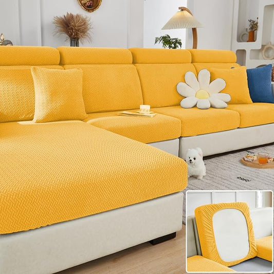 Couch Cushion Covers & Couch Cover for Sectional Sofas, Reversible Non-Slip Sofa Slipcovers, Washable Pet Proof Home Decor Protector (Yellow, 2 Seats + Chaise Cover) by Unknown