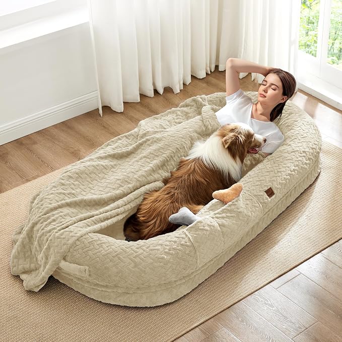 ChiXnuggle Orthopedic Human Dog Bed,with Faux Fur Washable Cover,Blanket | linen,72*40*10,giant dog bed for adult or extra large dogs,egg crate foam,non-slip bottom by SnuggleUpPawsDown