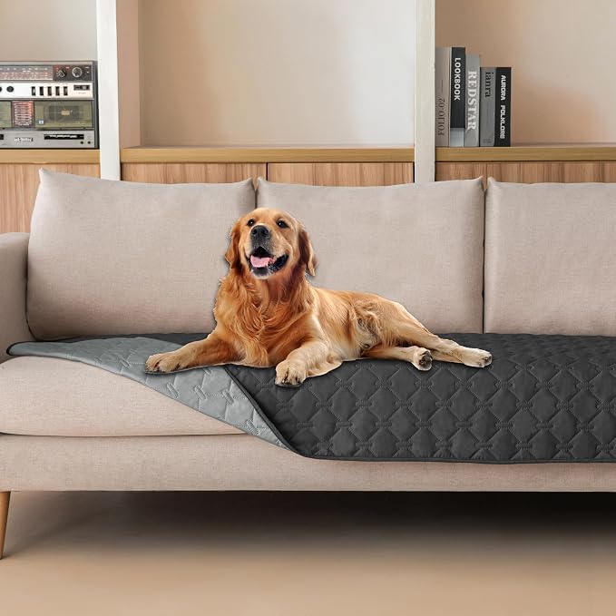 gogobunny 100% Double Sided Waterproof Dog Blanket Soft Pet Bed Cover Reversible Protect Furniture Couch Sofa Car for Puppy Large Dog Cat (Dark Charcoal/Light Charcoal, 30x90 Inch (Pack of 1)) by gogobunny
