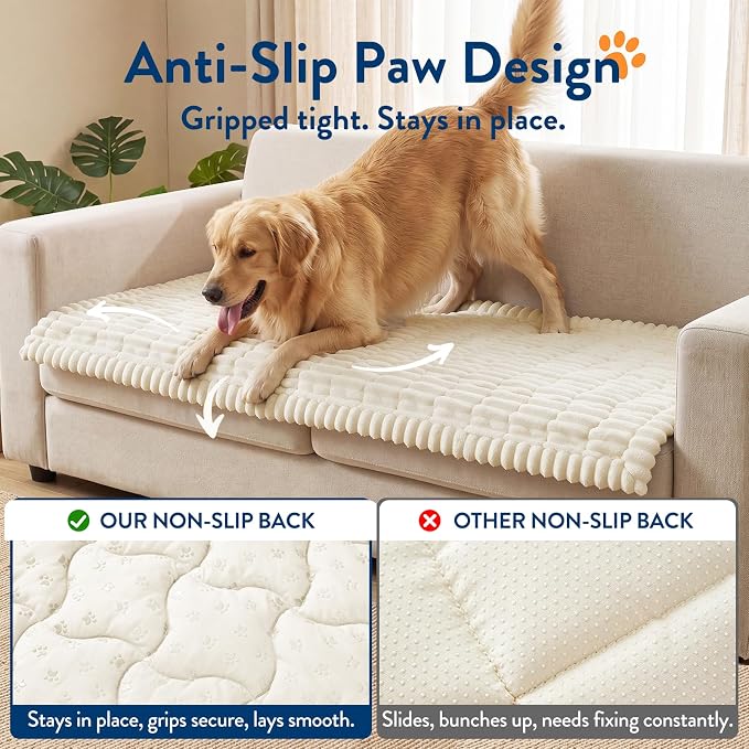 SureFit Couch Covers for Dogs,Non-Slip Washable Pet Friendly Sofa Protector | Non-Slip Paw Print Grip,Sofa Slipcovers for 2 Cushion Couch,Soft Thick Furniture Protector for Sofa Cushions(28“x60" Ivory) - Image 6