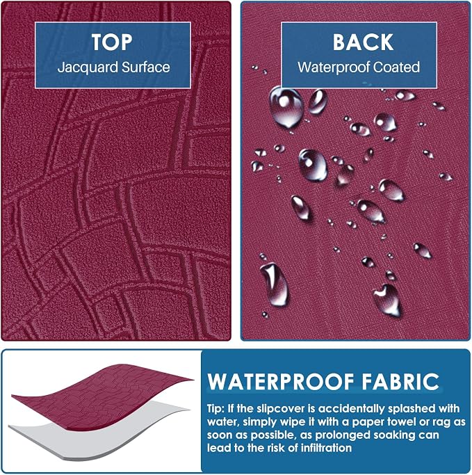 MAXIJIN Waterproof Couch Cushion Covers Individual Chair Seat Cushion Cover Stretch Sectional Sofa Slipcovers with Elastic Bottom for Dogs Pets (1 Piece for Seat or Backrest, Wine Red) - Image 3
