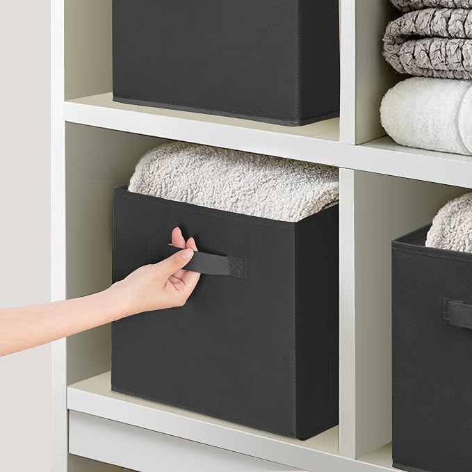 11 Inch Fabric Storage Cubes, Sturdy Foldable Storage Bins, Heavy Duty Cube Organizer for Clothes, Blankets, Shelves, Closets, Bedroom, Living Room, Black, 3 Pack - Image 6