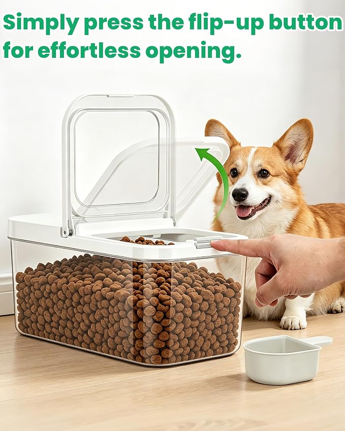 TBMax Pet Dog Cat Food Storage Container 6 Lbs with Airtight Flip-up Lid | One-press Open Lid for Easy Access & Scoop, Airtight Bin Ideal for Pet Food Treat, Small Animal Food Storage, Space-Saving - Image 2