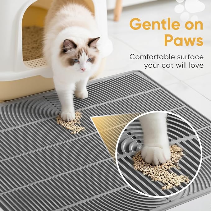 TRZZ XXL Cat Litter Mat, Large Silicone Waterproof Mat, Light Gray | Non-Slip, Easy to Clean, Cat Litter Trapping Mat, Kitty Litter Catcher, Scatter Control, for Floor - Image 5