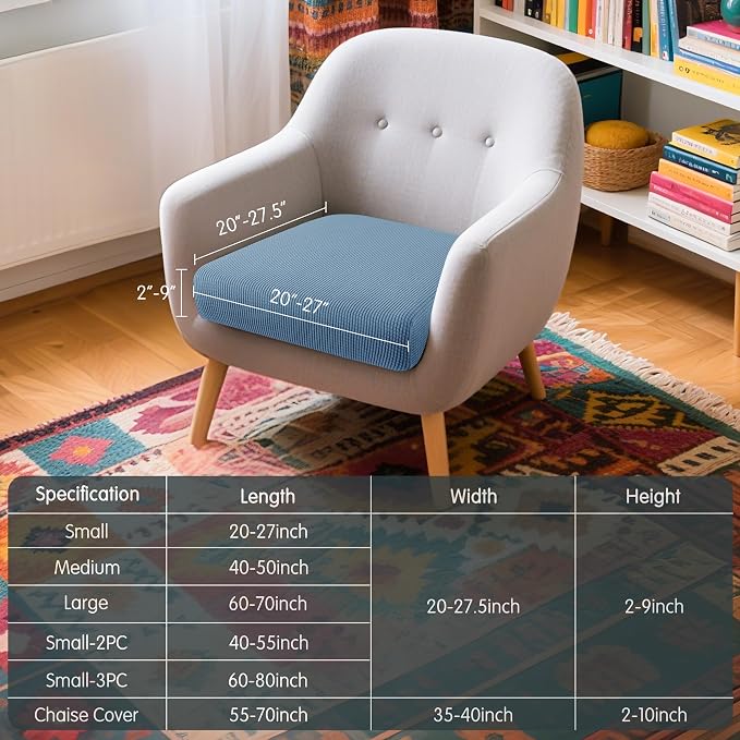 Hokway Stretch Couch Cushion Slipcovers Reversible Cushion Protector Slipcovers Sofa Cushion Protector Covers(Denim Blue, Small) - Image 3