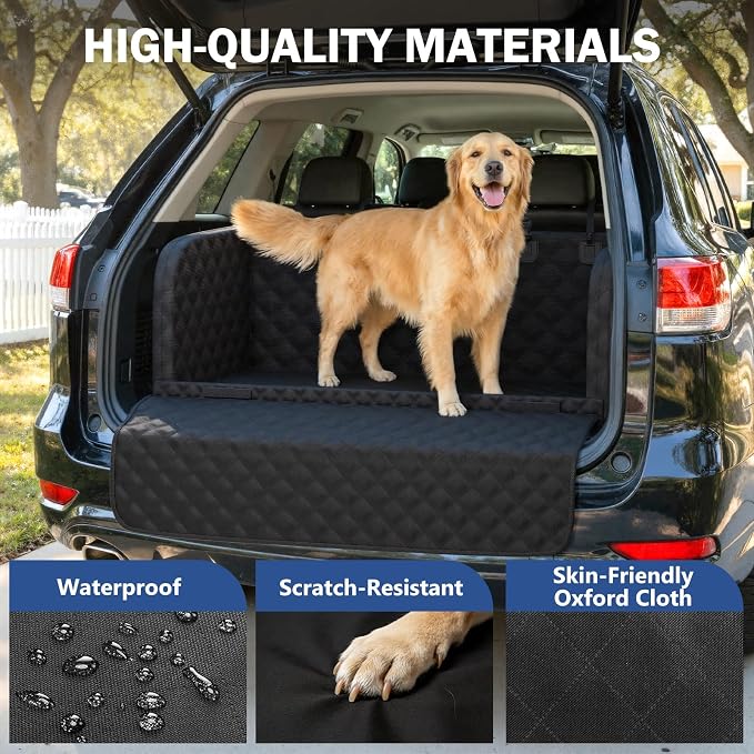 Pecute SUV Cargo Liner for Dogs, Water Resistan Pet Trunk Cover with Soft Cushion, Non-Slip Dog Back Seat Mat for SUVs Sedans with Bumper Flap Protector, Padded, Black - Image 3