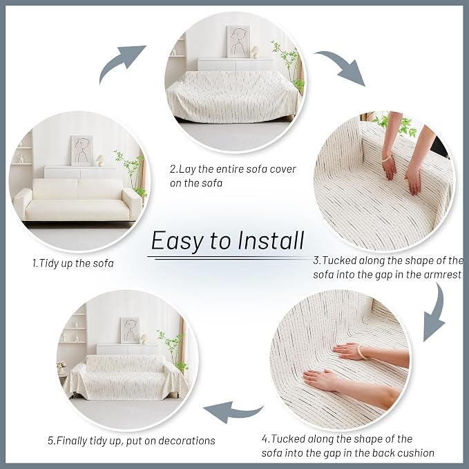 MYSKY HOME Couch Cover for Dogs, Sectional Couch Cover, Beige Lines Sofa Covers for Sectional Sofa L Shape Chenille Couch Protector for Dogs Pets Couch Covers Washable Soft Throw, 91"X150" - Image 6