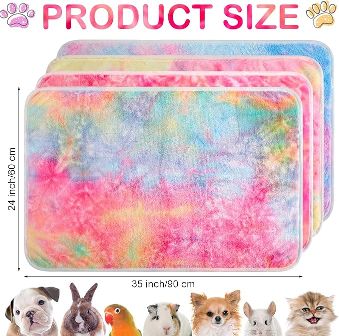 Reginary 4 Pcs Waterproof Guinea Pig Blankets Washable Small Animal Fleece Bedding Absorbent Guinea Pig Cage Liners Reusable Training Pee Pad Pet Sleep Mat for Hamster(Tie Dye Pattern,35 x 24 Inch) - Image 2