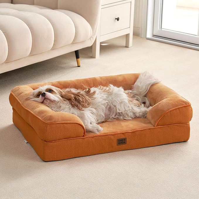 EHEYCIGA Orthopedic Small Dog Bed, Waterproof Memory Foam Washable Pet Beds | Non-Slip Bottom and Egg-Crate Foam Medium Pet Couch Bed with Washable Removable Cover,Pumpkin Orange - Image 9