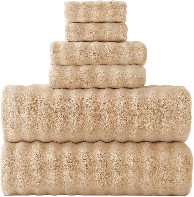 Bath Sheets Set 40x80 Inches Microfiber Extra Large BathTowels Super Soft Absorbent Quickly Dry Shower Towels for Bathroom (Beige,PK 6) by FITIFINE