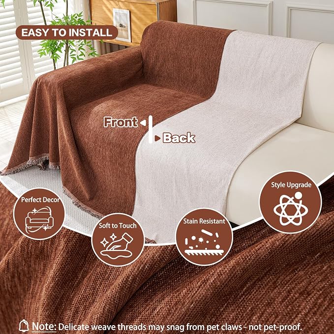 DREAMINGO Sofa Covers Washable Thick Chenille Couch Cover for 3 Cushion Couch Sofa Multi-Use Couch Cover Blanket Modern Pet Furniture Protector Sectional Couch Slipcover 91"x134", Chocolate Brown - Image 3