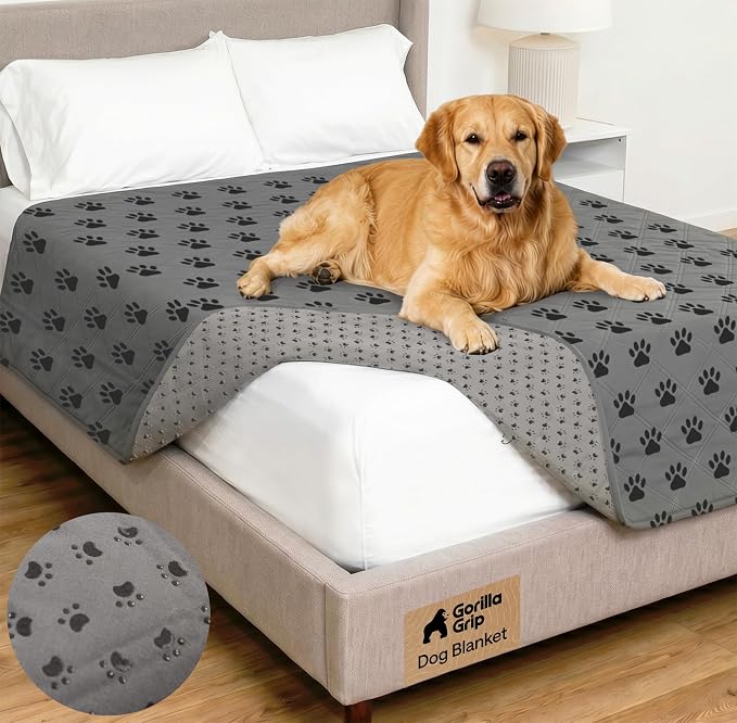 GORILLA GRIP® Waterproof Dog Blanket, 82x68, Leakproof Couch Cover for Dogs, Silicone Grip Backing, Protects Sofa, Sectional, Bed, Crate, Car & RV, Tear-Resistant Washable Senior Pet Blanket, Gray Paw by Unknown
