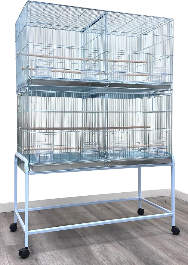 Lot-2 Extra Large 35.5"x18"x19"H No Rust Stainless Galvanized Zinc Stackable Breeder Bird Flight Cage Side Breeding Nest Box Door Removable Divider with Removable Rolling Stand by Mcage